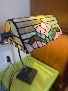 Stained Glass Tiffany-Style Desk Lamp Shade in Pastel Pink & Mint